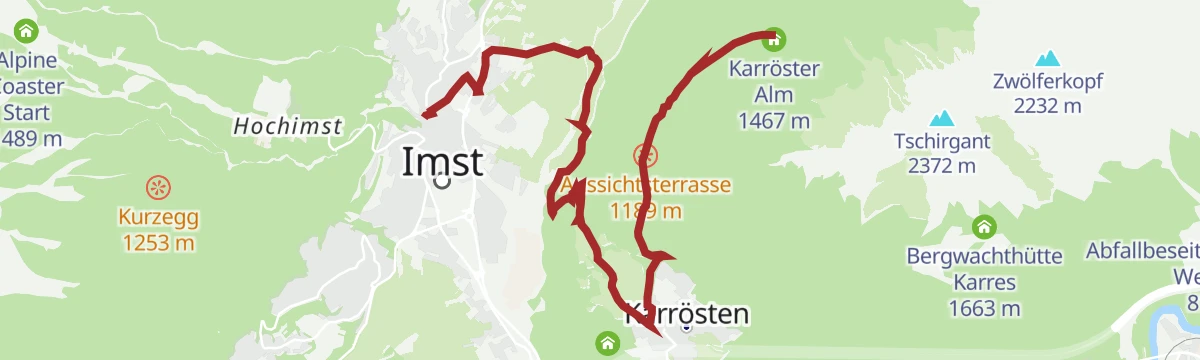 Route map: Karröster Alm - Imst Zentrum